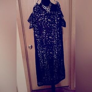 Navy Lace Cold Shoulder Dress